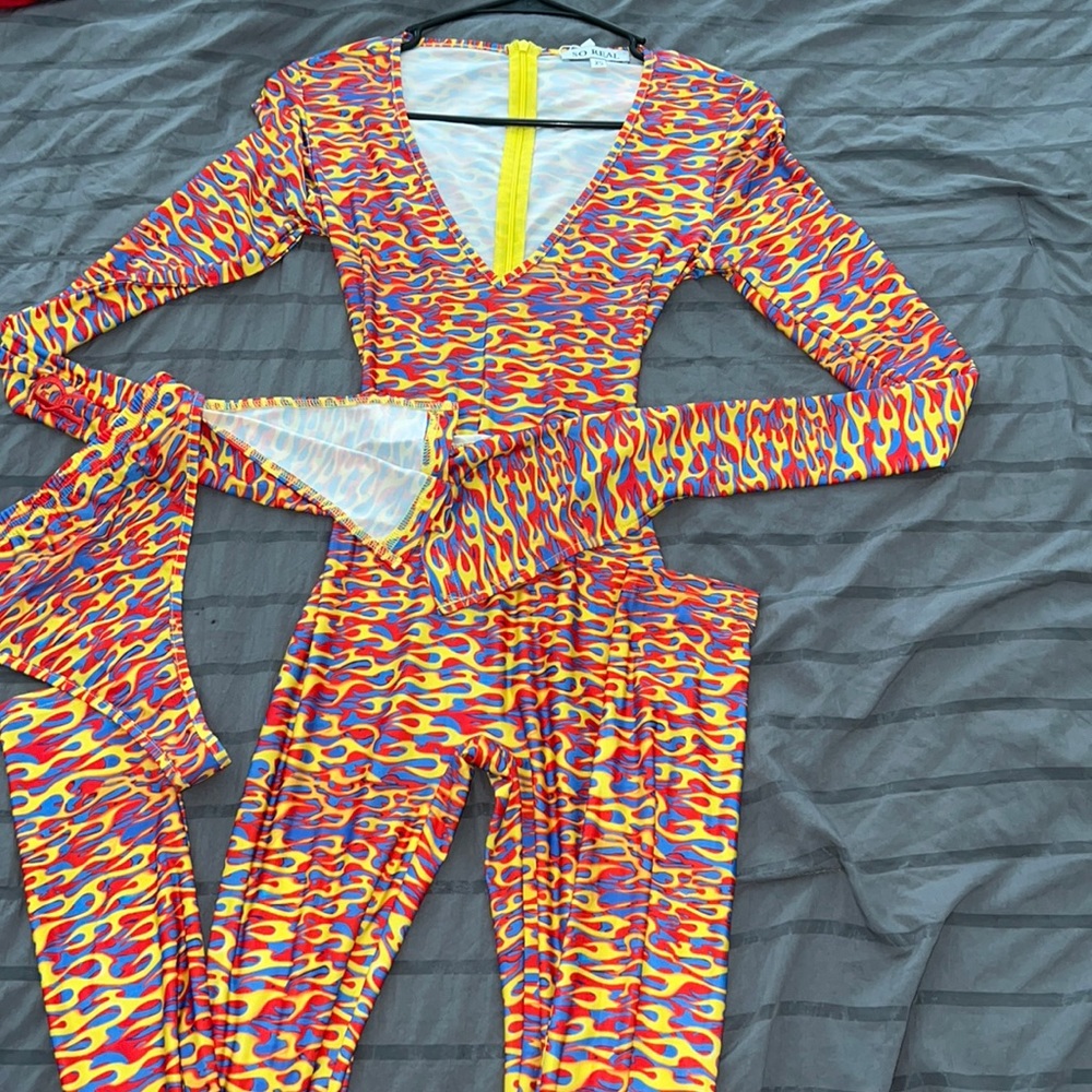 Gsuwoo flame jumpsuit with matching panties